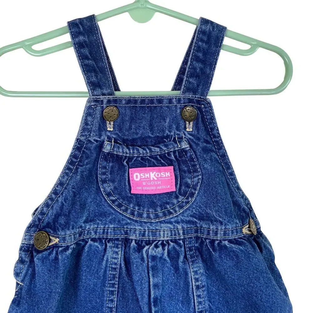 OshKosh Vintage 90s Bubble Leg Bib Style Denim Overalls USA Made Sz 12Mo